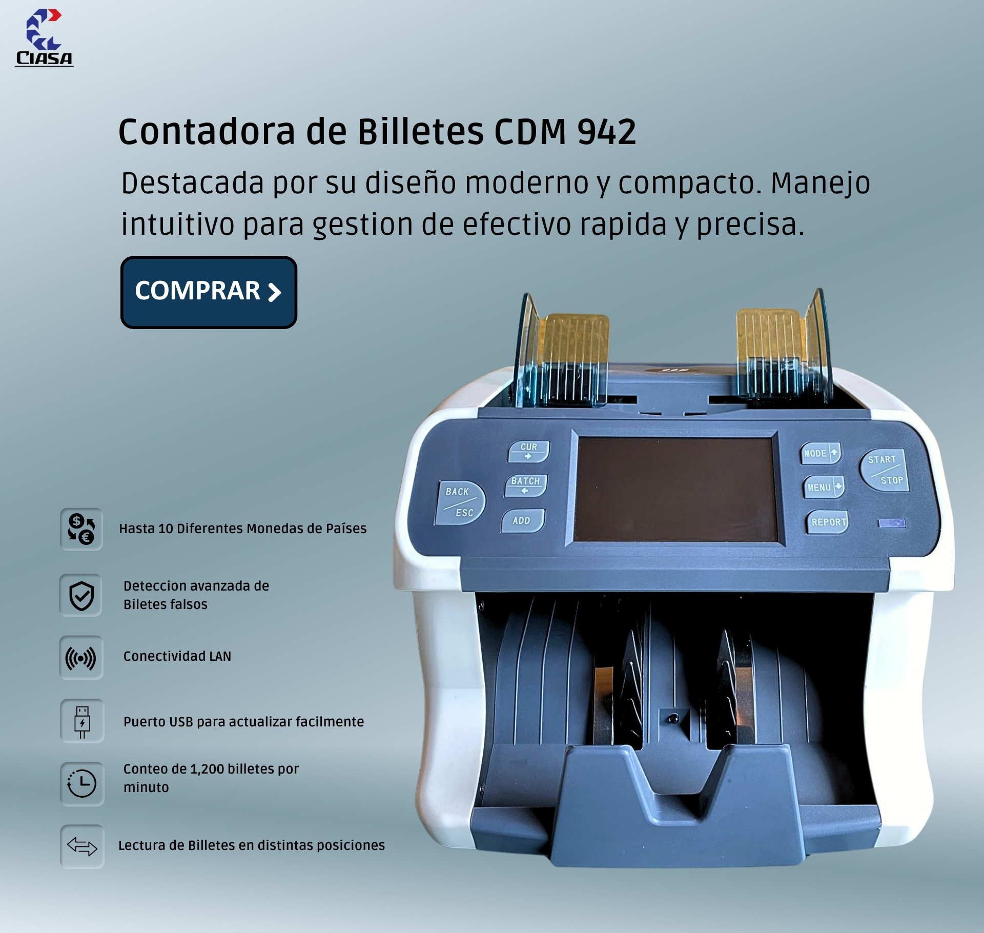 Contador Detector Billetes Falsos Multidivisa - Compacto - Fiable